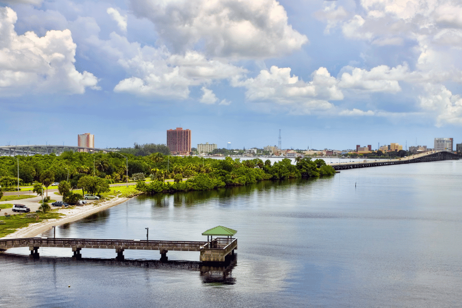 Downtown Fort Myers near the water with bridge 