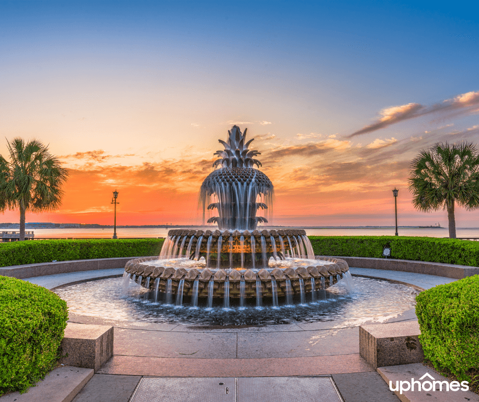 Sunset in Charleston SC - Park with Water Fountain in Charleston
