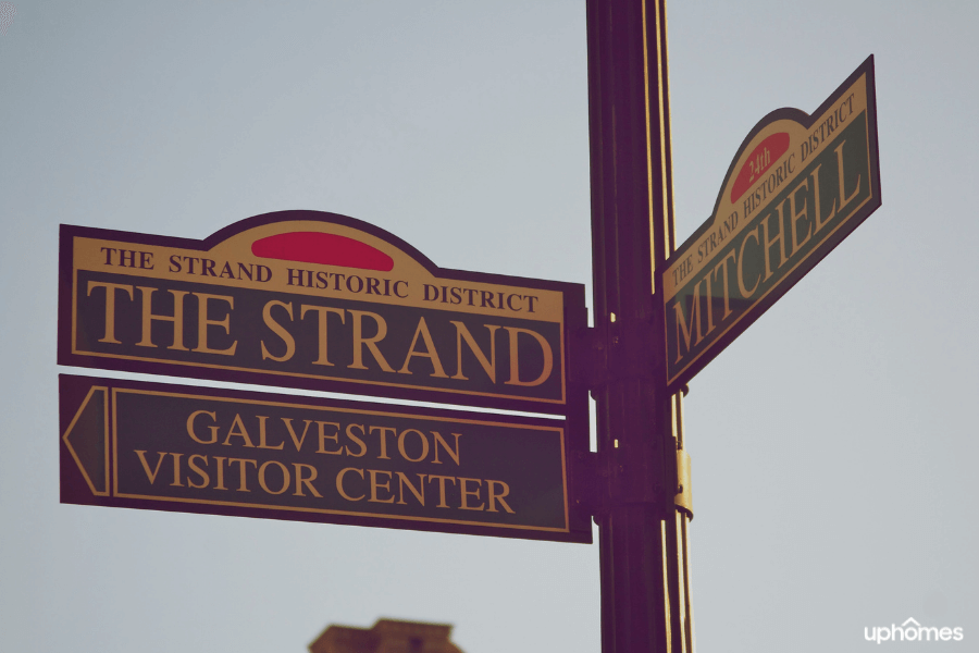 Galveston TX street signs and visitor welcoming sign Galveston TX street signs and visitor welcoming sign