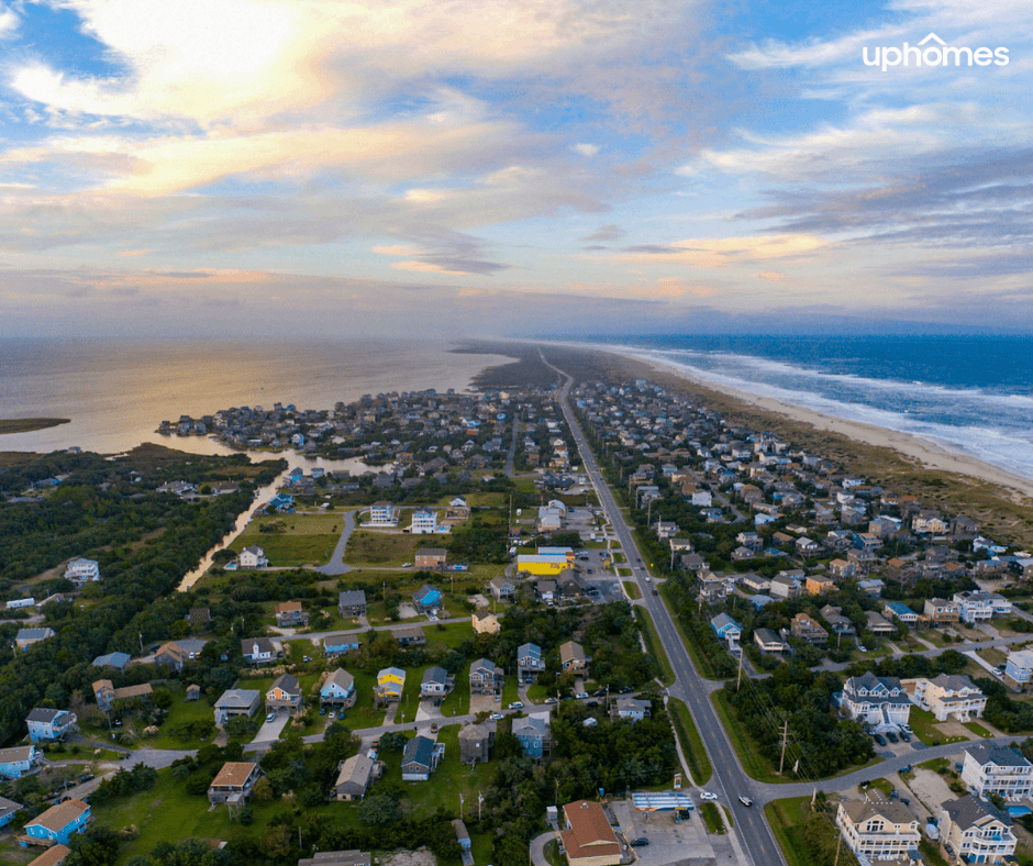 Drone View of The Outer Banks Sunset with Beach