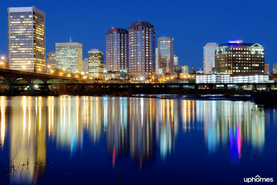 Richmond VA city lights from the pier at night time