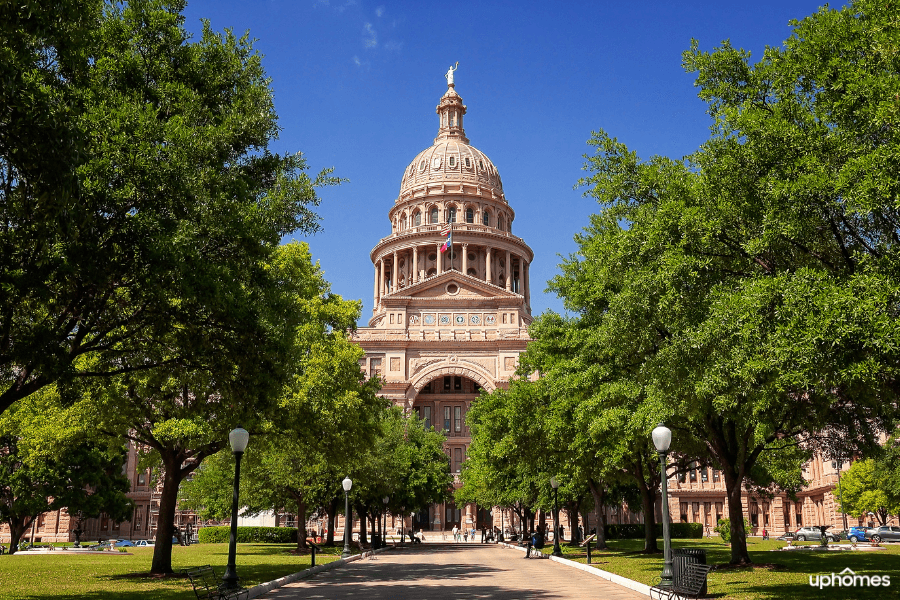 Austin is the state capital of Texas and in this image you will see a picture of the state capitol building in Austin, TX