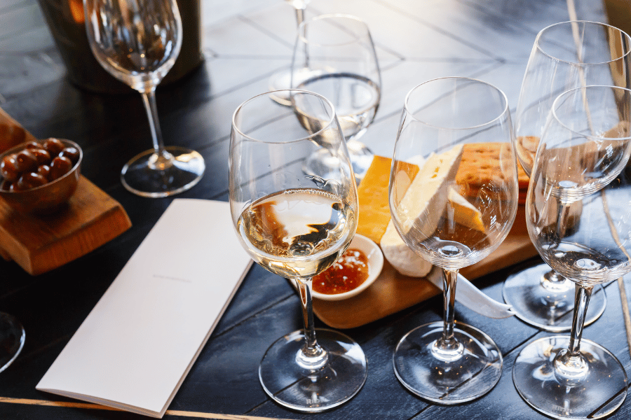 wine cheese and crackers at a wine bar 