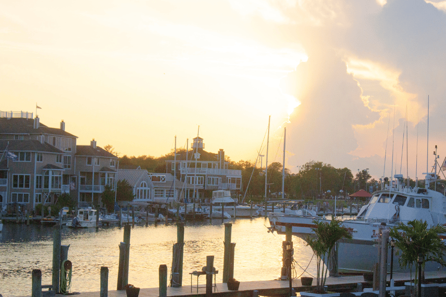 sunset-view-waterfront-lewes-de-with-boats.png Sunset view by the water in Lewes DE with boats in the water