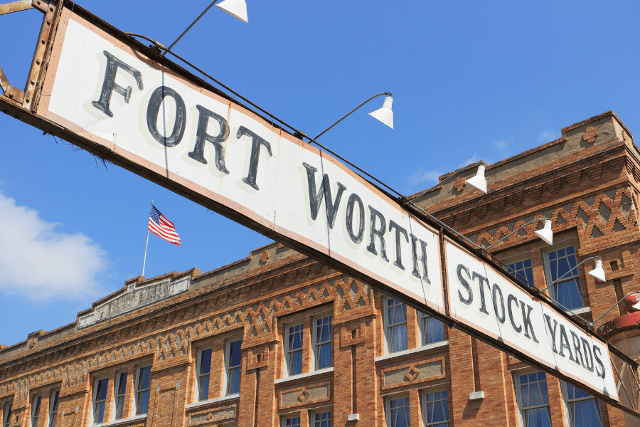 fort-worth-stock-yards-sign.png Fort Worth Stock Yards Sign in the town area