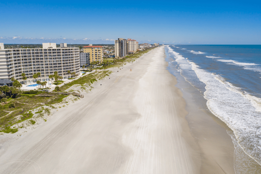Jacksonville Beach, Florida, aerial view of the water and condos