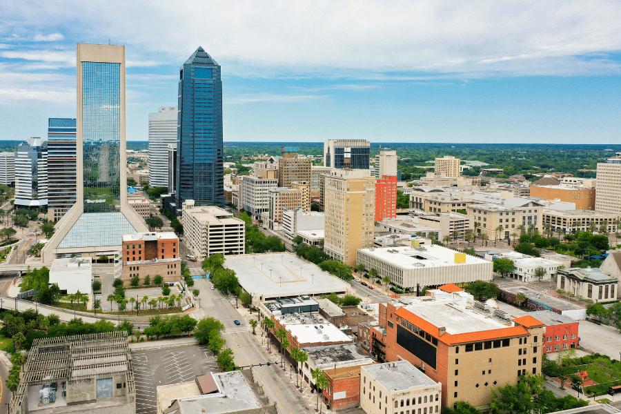 Jacksonville, FL Skyline Skyline of Jacksonville, FL during the day with tall buildings