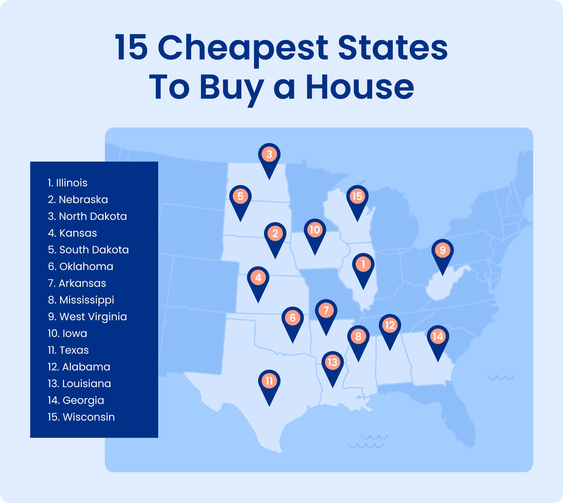 Map shows the cheapest states to buy a house.